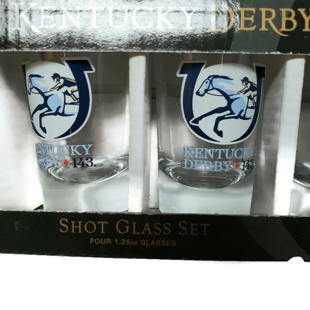 2017 Official Kentucky Derby (4) Shot Glass Set 1.25oz 143rd Running Horse Race